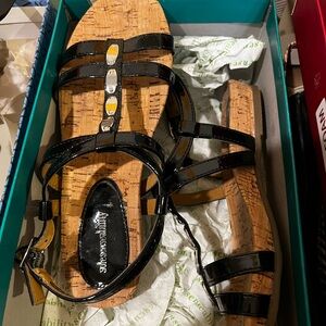 Black Strappy Sandals with Cork Sole